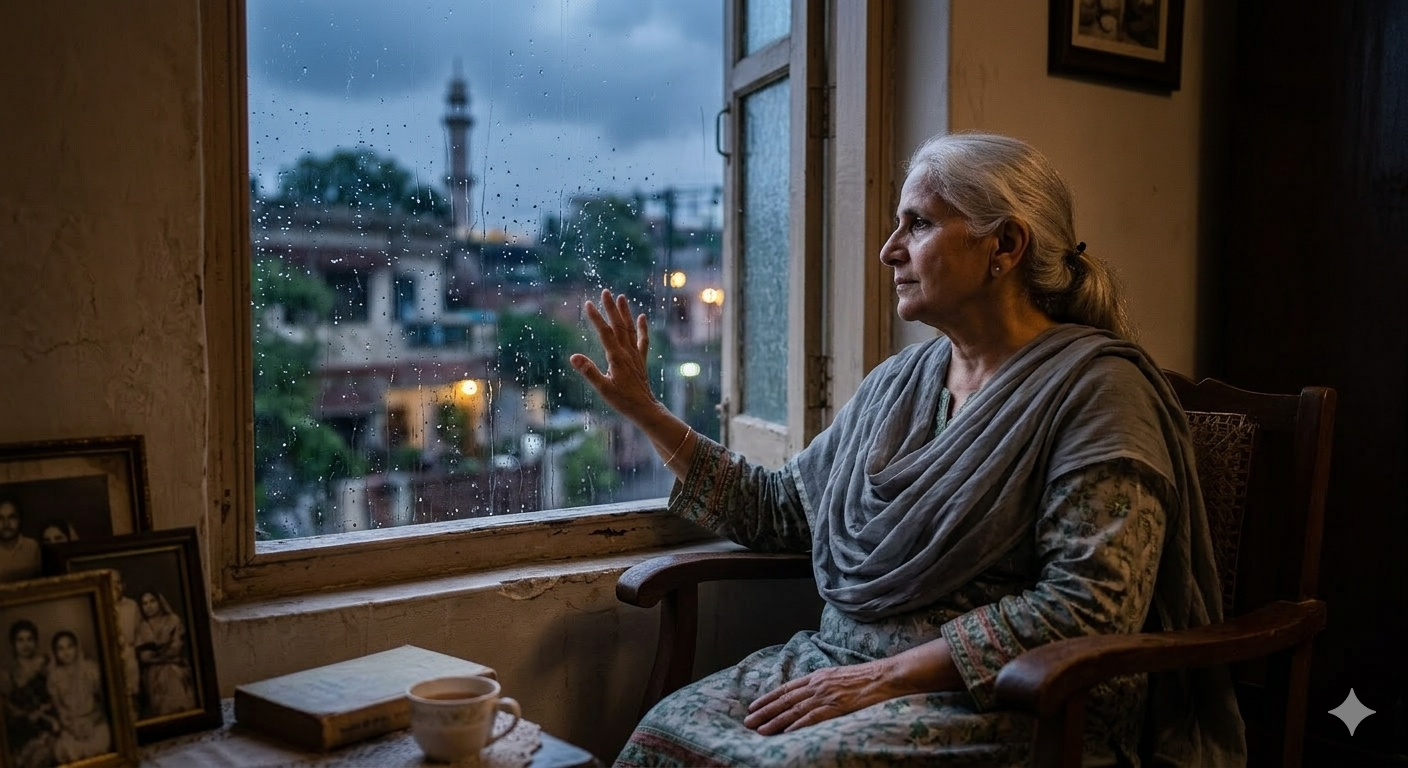A thoughtful portrait of a senior person looking out a window, representing contemplation and the theme of visibility.